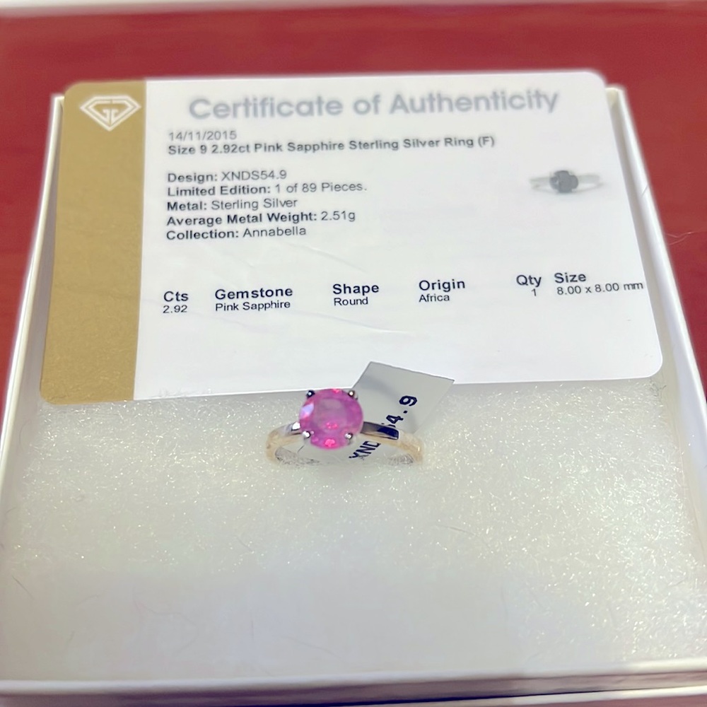 Pink sapphire sterling silver ring